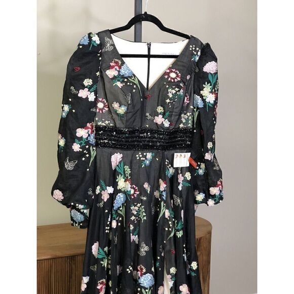 Mac Duggal 79361 EMBROIDERED BISHOP SLEEVE V NECK GOWN Black Multi Sz 6 - $798 - Picture 14 of 15